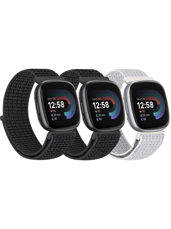 3 Pack Nylon Bands Compatible with Versa 4/Versa 3/Sense 2/Sense Bands, Soft Adjustable Breathable Strap Replacement Wristband for Women Men