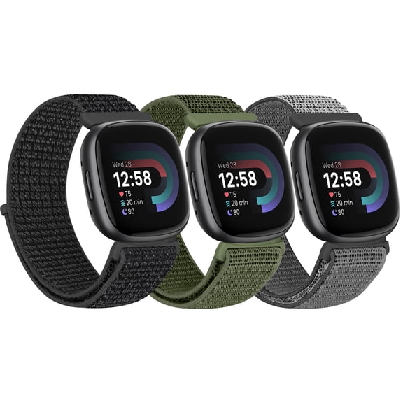 KBYKO 3 Pack Nylon Bands Compatible with Versa 4/Versa 3/Sense 2/Sense Bands, Soft Adjustable Breathable Strap Replacement Wristband for Women Men