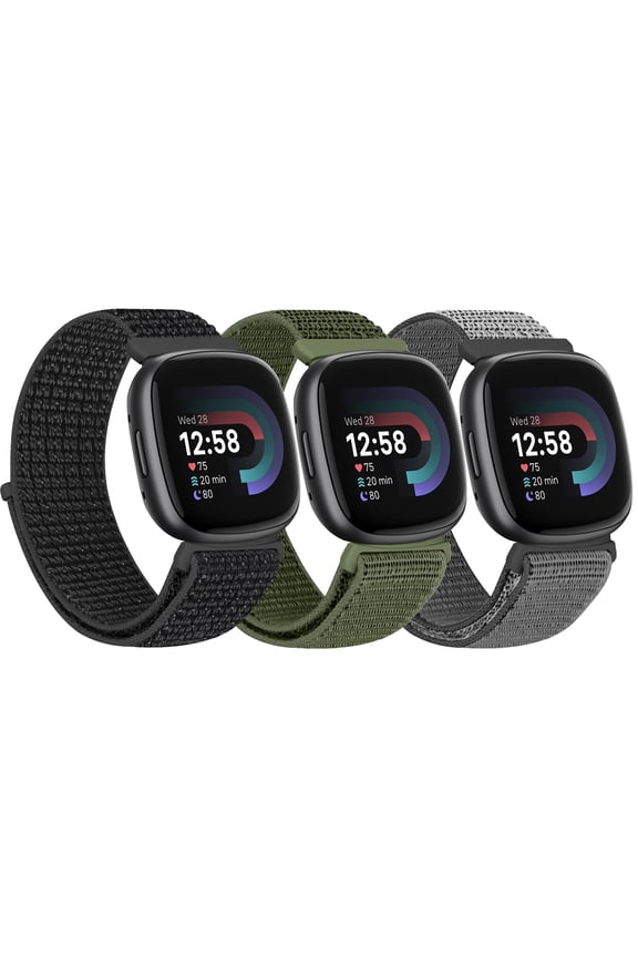 3 Pack Nylon Bands Compatible with Versa 4/Versa 3/Sense 2/Sense Bands, Soft Adjustable Breathable Strap Replacement Wristband for Women Men