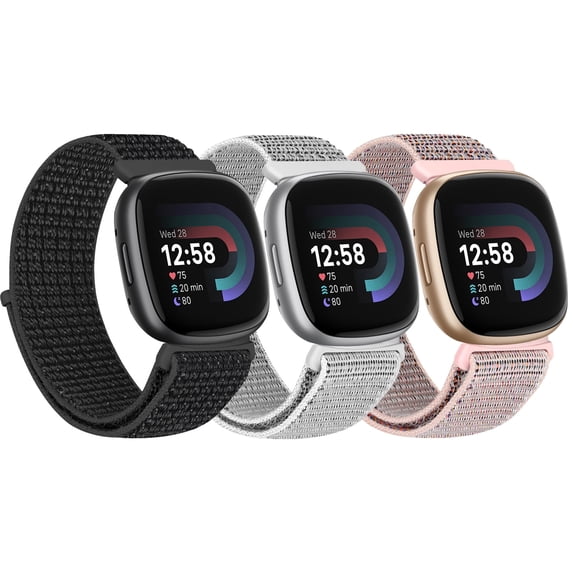 KBYKO 3 Pack Nylon Bands Compatible with Versa 4/Versa 3/Sense 2/Sense Bands, Soft Adjustable Breathable Strap Replacement Wristband for Women Men