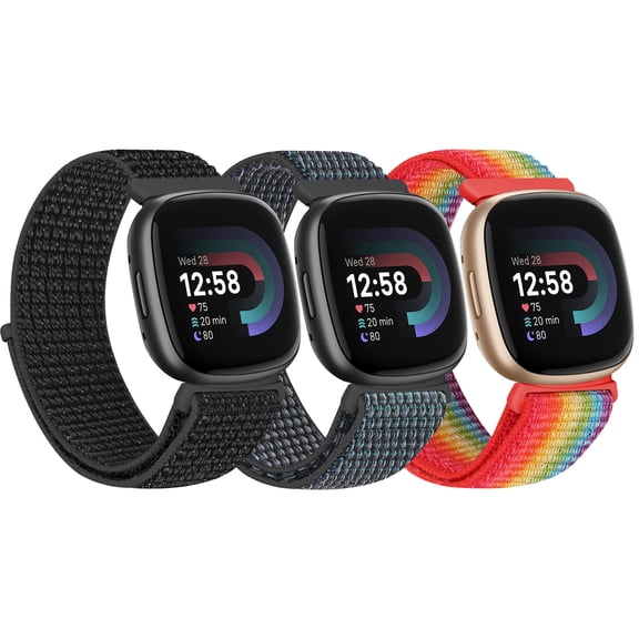 KBYKO 3 Pack Nylon Bands Compatible with Versa 4/Versa 3/Sense 2/Sense Bands, Soft Adjustable Breathable Strap Replacement Wristband for Women Men