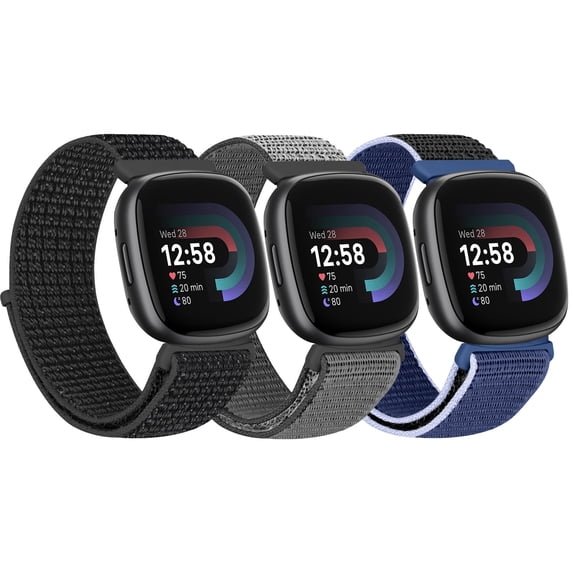 KBYKO 3 Pack Nylon Bands Compatible with Versa 4/Versa 3/Sense 2/Sense Bands, Soft Adjustable Breathable Strap Replacement Wristband for Women Men