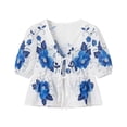 thumbnail image 1 of KBZDBZC Blouses for Women Front Tie Tops for Women Peplum Bow Top Puff Sleeve Tops Spring Half Sleeve Cute Going Out Tops T Shirts Women Women Blouses Womens Tops (Blue,S), 1 of 5