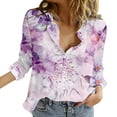 thumbnail image 1 of KBZDBZC Blouses for Women Women's Shirts Floral Print Button Down Shirt Fashion Lightweight Long Sleeve Blouse Spring Summer Casual Tops Womens Tshirt Women Blouses Womens Tops (Purple,XL), 1 of 5