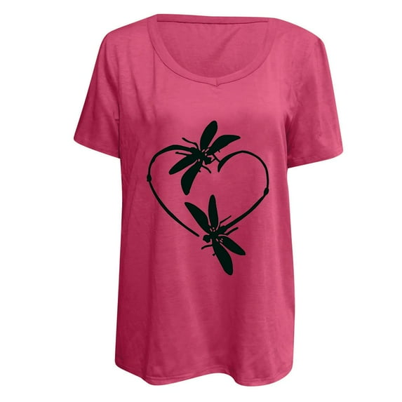 KBZDBZC Dressy Blouses for Women Women Fashion Casual Print O-Neck Loose Short Sleeve T-Shirt Top Blouse Pullover Women Blouse Women T Shirts Womens Tee Shirts (Pink,XXXL)