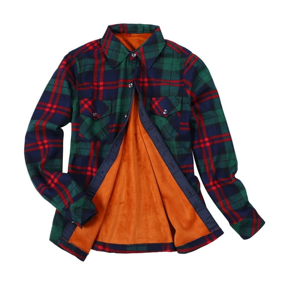 KBZDBZC Shirt For Women Women'S Plaid Fleece Lined Jacket Button Up Fuzzy Shirt Checkered Flannel Blouse Womens Tops(A,L)