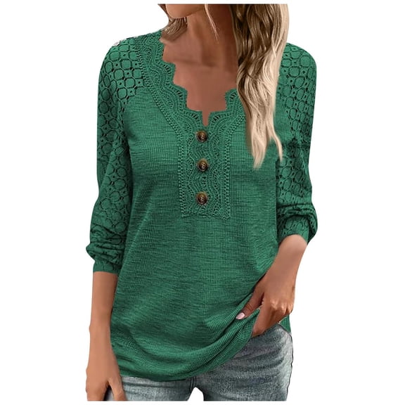 KBZDBZC Shirts for Women New Releases Top Lace Long Short Sleeve Blouses for Women Fashion Short Sleeve Button Up Shirts for Women Pattern Blouses Women's Tshirt (Green,XXXL)