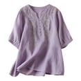 thumbnail image 1 of KBZDBZC Shirts for Women Vintage Floral Embroidery Long Sleeve Button Up Breathable Cotton Linen Shirt Women's Blouses T Shirt Women Womens Tee Shirts (Purple,M), 1 of 6