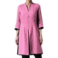 thumbnail image 1 of KBZDBZC Shirts for Women Women's Cotton Linen Medium Long Slim Slim Waist Slim Sleeve Cardigan Shirt Womans Blouses Women's Tshirts Womens Tee Shirts (Pink,S), 1 of 5