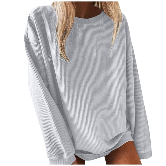 KBZDBZC Shirts for Women Women Fashion Solid Color Long Sleeves O Neck Daily Fashion Sweatshirt Tops Women T Shirt Women's T-Shirts (Gray,XXXXL)