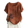 thumbnail image 1 of KBZDBZC Spring Tops for Women 2024 New Summer Floral T Shirt Women Clothes Oversize Tops Plus Size Button Down Tshirt Short Sleeve Shirts Blouse Blouses for Women T Shirt Women (Coffee,XXL), 1 of 4