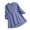 thumbnail image 1 of KBZDBZC Spring Tops for Women 2024 Shirts for Women Dressy Casual Long Sleeve Womens Long Sleeve Loose Button Plaid Shirt Ladies Casual Tops T Shirt Blouse Women Blouse (Blue,S), 1 of 5