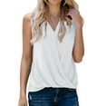 thumbnail image 1 of KBZDBZC Tank Tops Women Women Sleeveless Twist Front Tank Tops Boho Floral Print Wrap V Neck T Shirts Summer Holiday Vest Tunic Blouse Women's Summer Tops Women Tops Womens Tops(White,L), 1 of 5