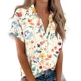 thumbnail image 1 of KBZDBZC Tshirts Shirts for Women Shirts for Women Cotton Womens Short Sleeve Shirts V Neck Collared Button Down Blouse Tops Camp Shirt S 6Xl Womens Blouse T Shirt for Women (Beige,M), 1 of 6