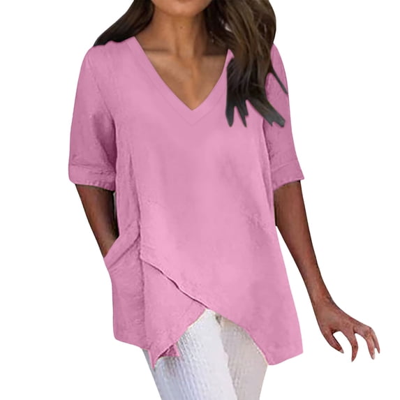 KBZDBZC Tshirts Shirts for Women Summer Womens Short Sleeve Vintage V Neck Plus Size Top T Shirt Blouse Top T Shirts Casual Tunic Tee Blouse Womens Tops (Pink,XXXL)
