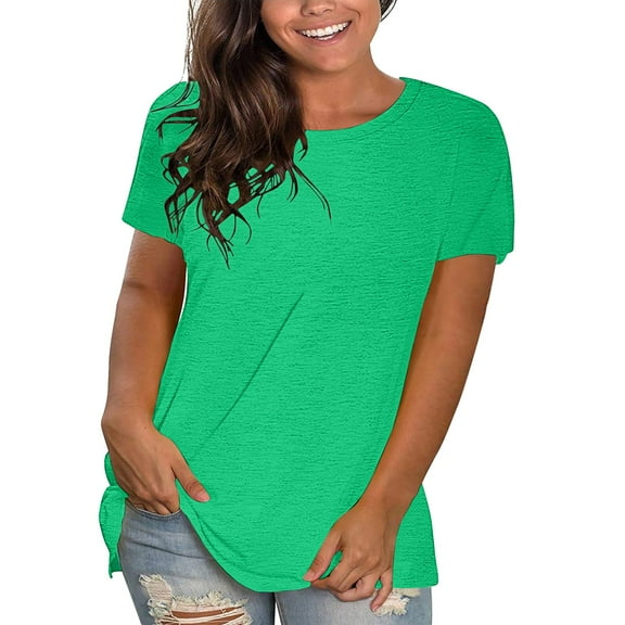 KBZDBZC Tshirts Shirts for Women Women's Casual Solid Color Cotton Tops Round Neck Short Sleeve Tops Shirts Loose Shirts T Shirts Casual Loose Tops Womens Tops (Green1,M)