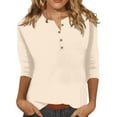 thumbnail image 1 of KBZDBZC T Shirts for Women Women's Fashion Button Up 3/4 Length Sleeve Solid Color T Shirt Shirt Top Womens Tops (Beige,M), 1 of 4