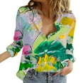 thumbnail image 1 of KBZDBZC Tshirts Shirts for Women Women's Shirts Floral Print Button Down Shirt Fashion Lightweight Long Sleeve Blouse Spring Summer Casual Tops Womens Blouse Womens Tops (Hot Pink,XXXL), 1 of 5