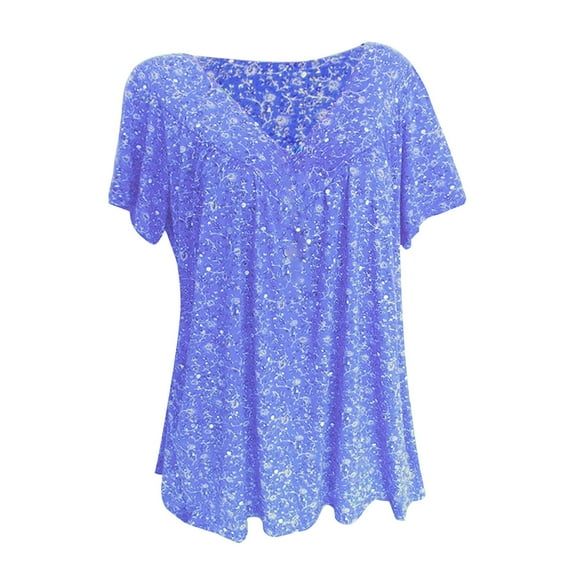 KBZDBZC Tshirts Shirts for Women Women Plus Size Short Sleeves V Neck Print Blouse Pullover Tops Shirt Summer Tops (Sky Blue,5xl)