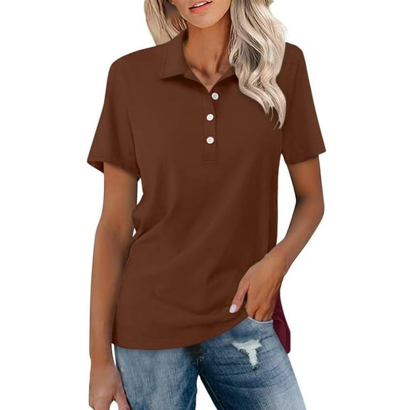 KBZDBZC Tshirts Shirts for Women Women's Short Sleeve Shirts Summer Button Down Collared Tops Casual Loose Tees Womens Tops (Brown,XL)