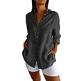 thumbnail image 1 of KBZDBZC Tshirts Shirts for Women Women's Single Breasted Pleated Lapel Shirt Women's Solid Color Top Women T Shirt (Black,XXXXL), 1 of 6