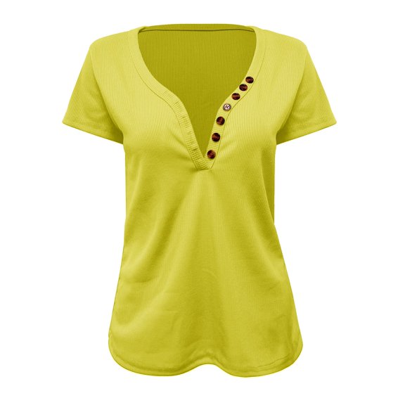 KBZDBZC Tshirts Shirts for Women Women's Summer Sexy V Neck Button Neckline Tops T Blood Short Sleeve Women Womens Tops (Yellow,XXL)