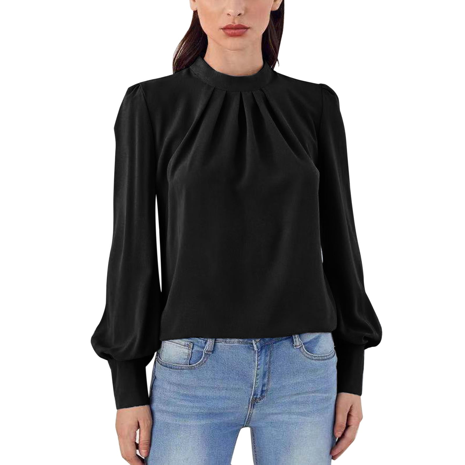 KBZDBZC Tshirts Shirts for Women Womens Mock Neck O Neck Blouses Long