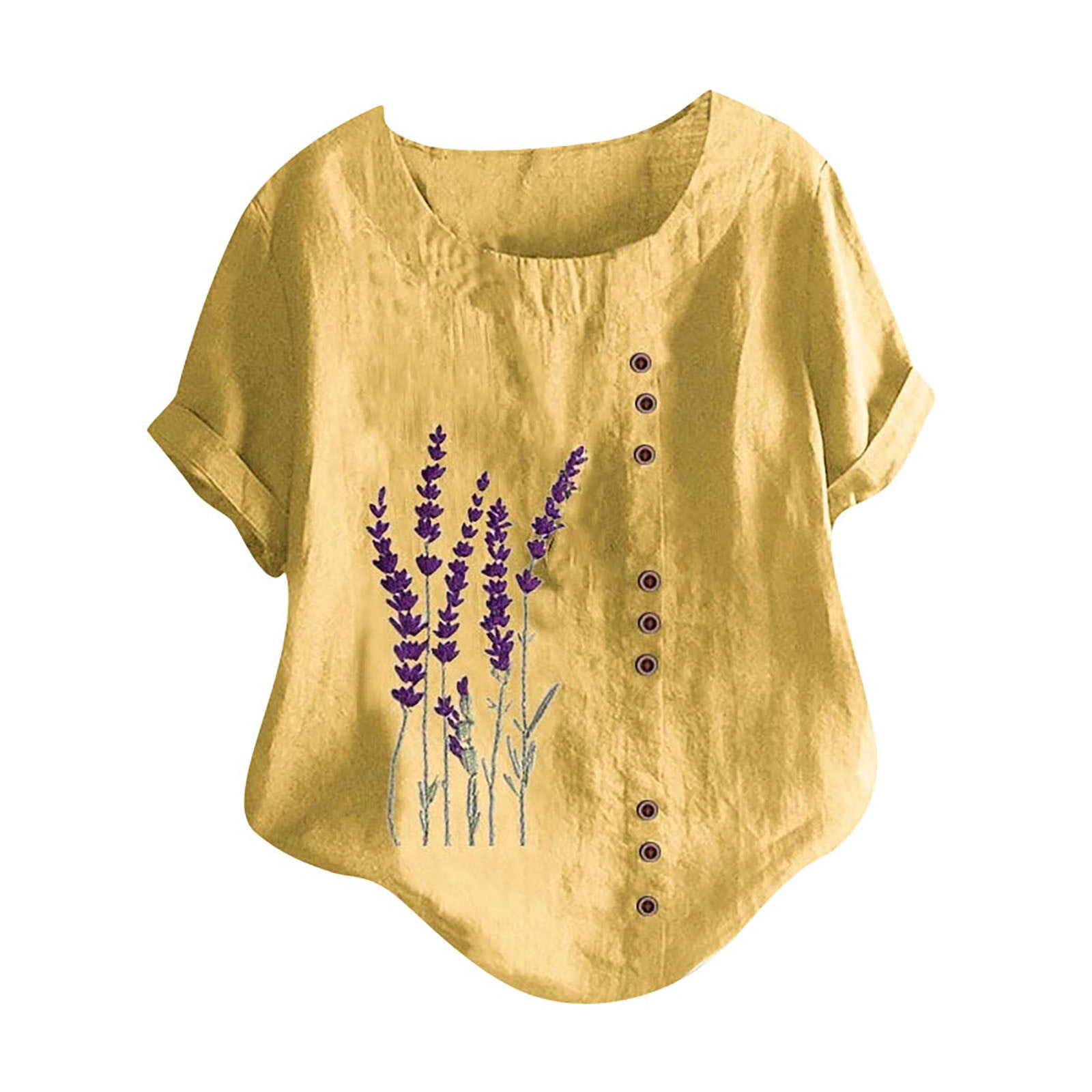 KBZDBZC Women Blouses Casual Women Lavender Flowers Printed Cotton and