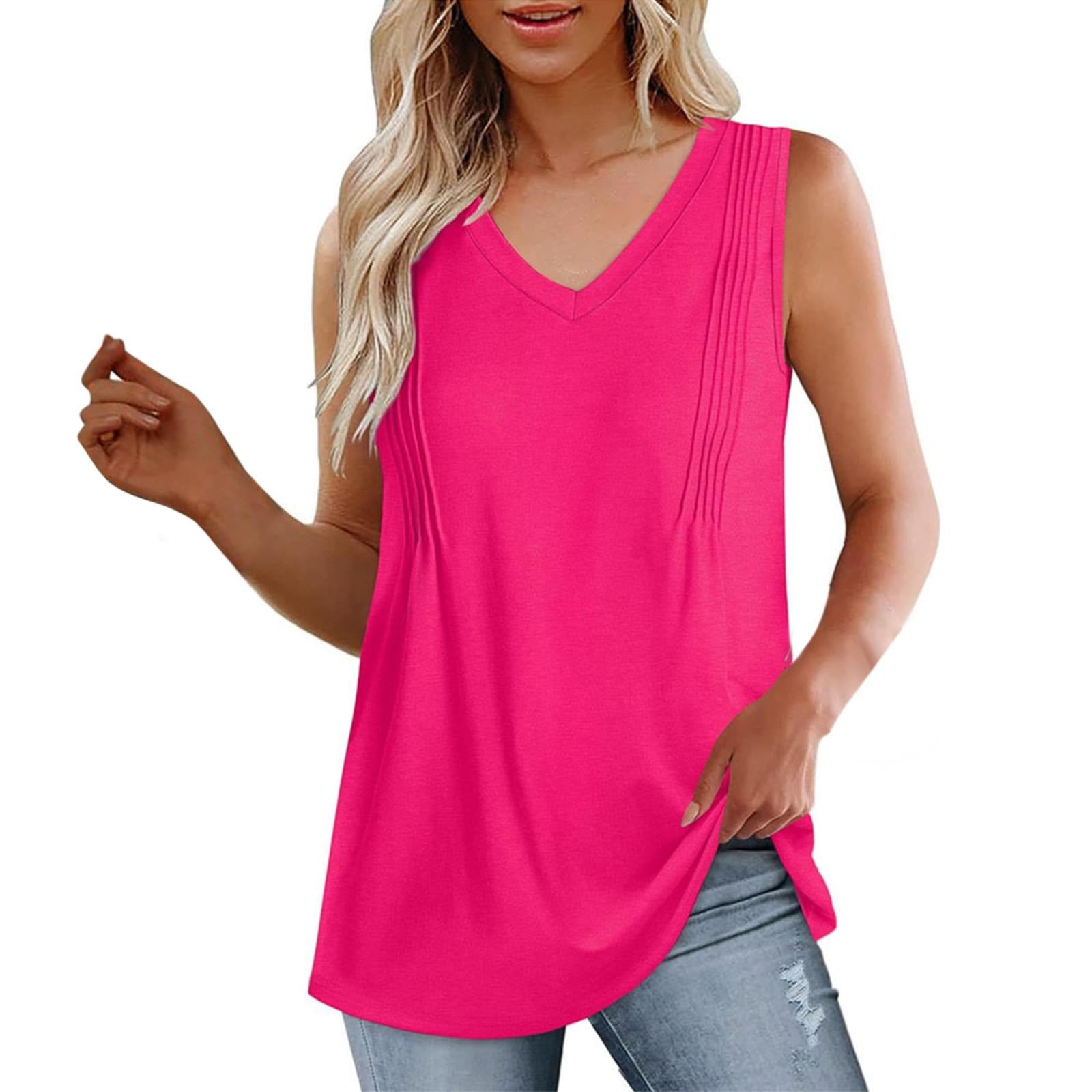 KBZDBZC Women's Tank Tops Summer Pleated Tank Tops for Women 2024 Loose