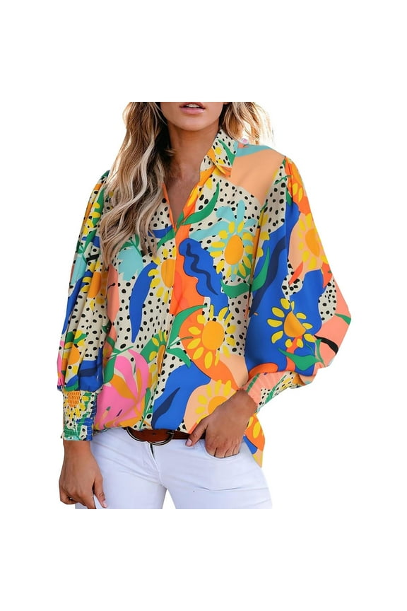 Womens Blouses Women 2024 Loose V Neck Shirts Paisley Print Sleeve Blouse Tops Blouse Women Women's T-Shirt Womens Tee Shirt (Blue,XL)