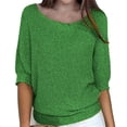 thumbnail image 1 of KBZDBZC Womens Shirts Women's Spring Solid Round Neck Knitted Elegant 3/4 Sleeve Top Women Blouses Women's Tshirt Womens Shirts (Green,XXXXXL), 1 of 5