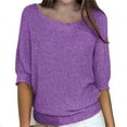 thumbnail image 1 of KBZDBZC Womens Shirts Women's Spring Solid Round Neck Knitted Elegant 3/4 Sleeve Top Women's Blouse Women Tshirt Womens Tee Shirt (Purple,XXXXXL), 1 of 5