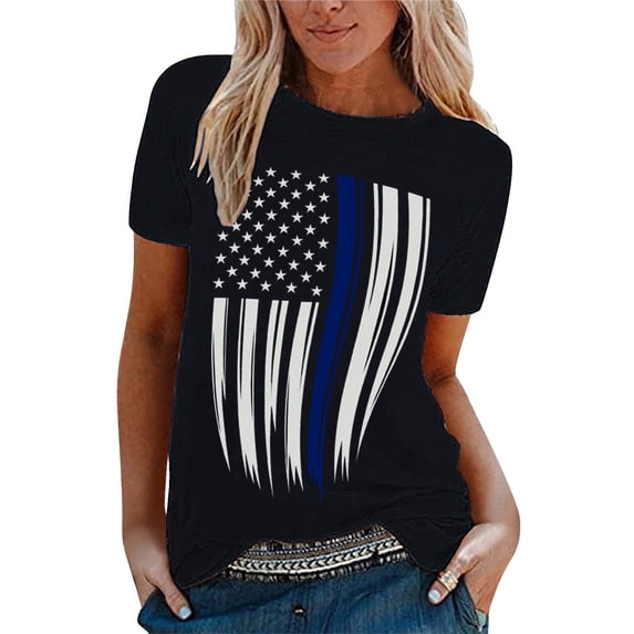 KBZDBZC Womens Summer Tops Women Casual Independence Day Flag Print T Shirt Short Sleeve Shirt Loose Blouse Tops Womens Shirts Women Shirts (Black7,XL)