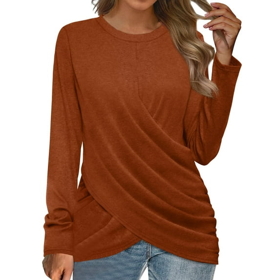 KBZDBZC Womens Summer Tops Womens Long Sleeve Tops Twist Front Tunic Tops To Wear With Leggings Women T Shirt Tee Shirts Womens (Brown,XXL)