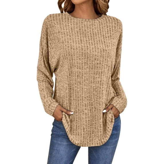KBZDBZC Womens T Shirts Women's Autumn and Winter Round Neck Long Sleeved Stripe Loose Casual T Shirt Women's Tops (B,S)