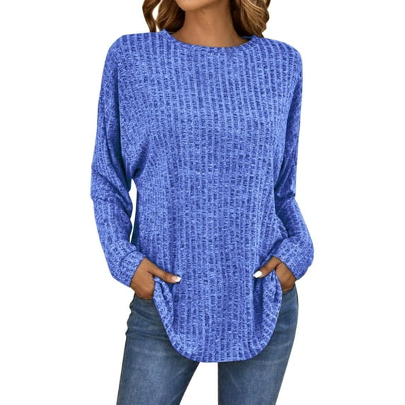 KBZDBZC Womens T Shirts Women's Autumn and Winter Round Neck Long Sleeved Stripe Loose Casual T Shirt Womens Tops (Blue,XL)