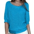thumbnail image 1 of KBZDBZC Womens T Shirts Women's Spring Solid Round Neck Knitted Elegant 3/4 Sleeve Top Women Blouses Tshirt Women Womens Shirts (Sky Blue,XXL), 1 of 5