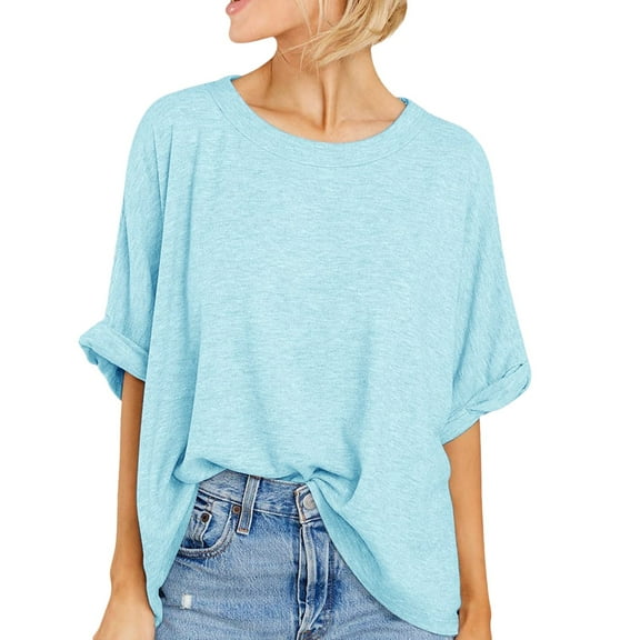 KBZDBZC Womens T Shirts Womens Short Sleeve Oversized Tops Summer Crew Neck Loose Casual Tee T Shirt Casual Cotton T Shirt Summer Tops (Blue,XL)