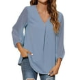 thumbnail image 1 of KBZDBZC Womens T Shirts Womens Summer Chiffon V Neck Long Sleeve Blouse Casual Loose Work Business Floral Shirts Tunic Tops Women T Shirt Tee Shirts Womens (Blue,XXL), 1 of 6