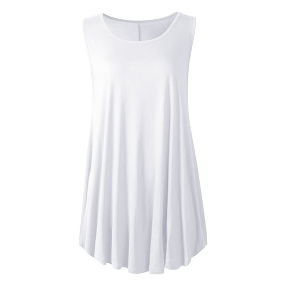 KBZDBZC Womens Tank Tops Women Plus Size Sleeveless Solid Color Vest Loose Coat Casual Summer Dress Swing Shirt Jeans Plus Size Tank Tops for Women Tank Top for Women (White,XXXL)