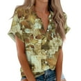 thumbnail image 1 of KBZDBZC Womens Tops and Blouses Shirts for Women Cotton Womens Short Sleeve Shirts V Neck Collared Button Down Blouse Tops Camp Shirt S 6Xl Woman Blouse Women's Tshirts (Coffee,XXXXXXL), 1 of 6
