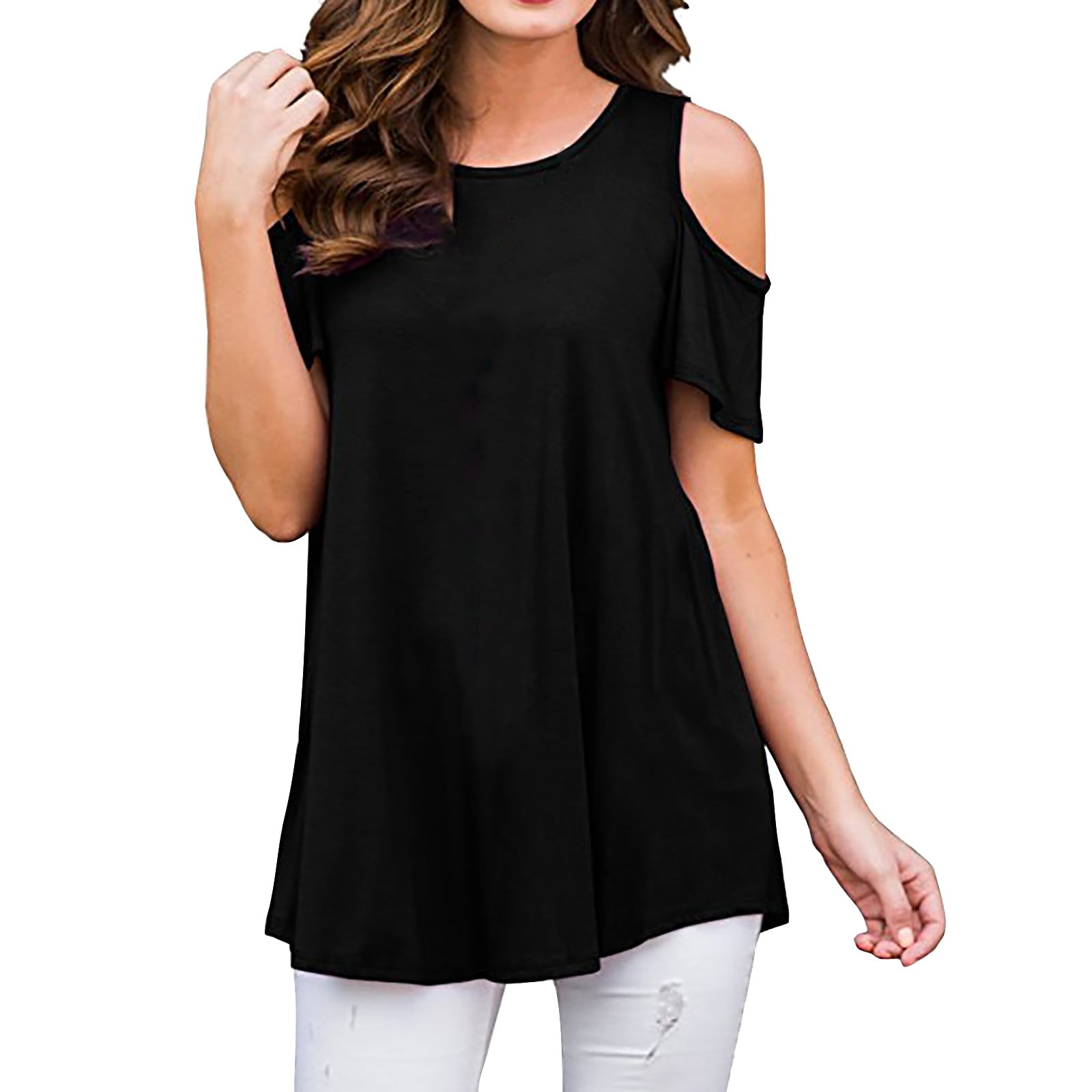 KBZDBZC Womens Tops and Blouses Women's Cold Shoulder Short Sleeve ...