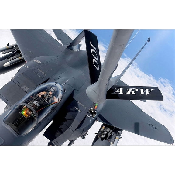 KC-135 Stratotanker Refuels F-15E Strike Eagle Style -1 - 20x30 Inch Laminated Aviation Poster - Stunning Detail and Bold Colors