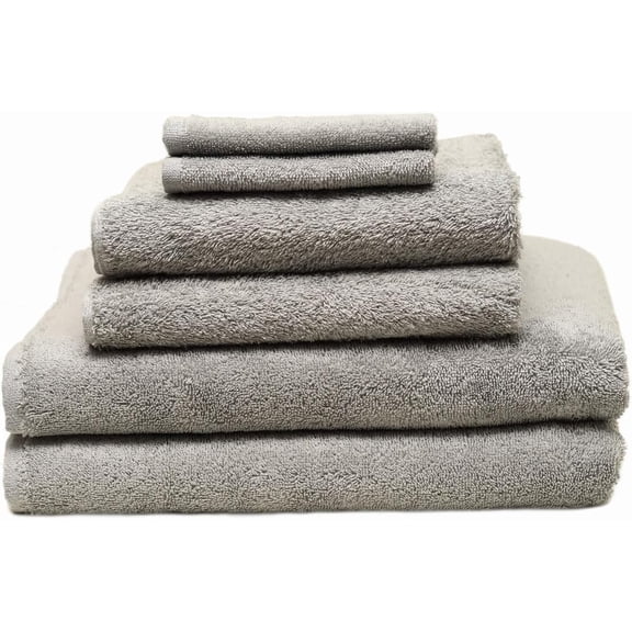 KC Basics 100% Cotton Quick-Dry Turkish Bath Towel 6-Piece Set – Gray