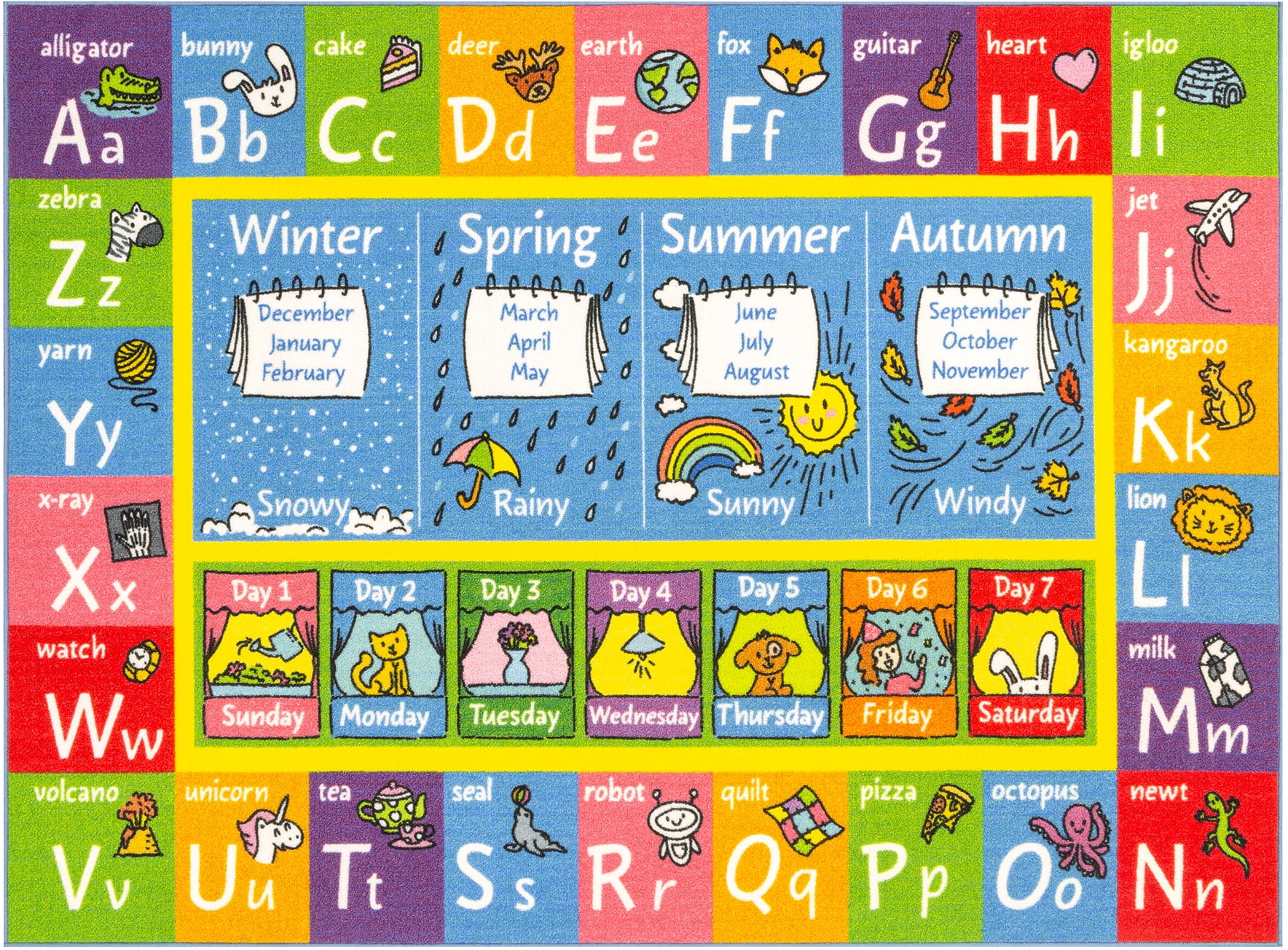 KC Cubs Playtime Collection ABC Seasons Months and Days of the Week Educational Rug 3'3" x 4'7"
