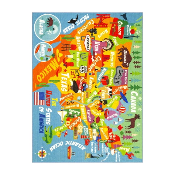 KC CUBS Playtime Collection USA United States Geography Map Educational Learning Area Rug Carpet for Kids and Children Bedrooms and Playroom (3'3" x 4'7")