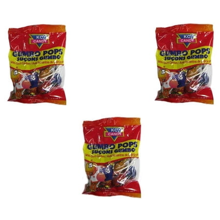 KC Candy Gumbo Pops with Gum Centers Pack of 3 Assorted Flavors Treats