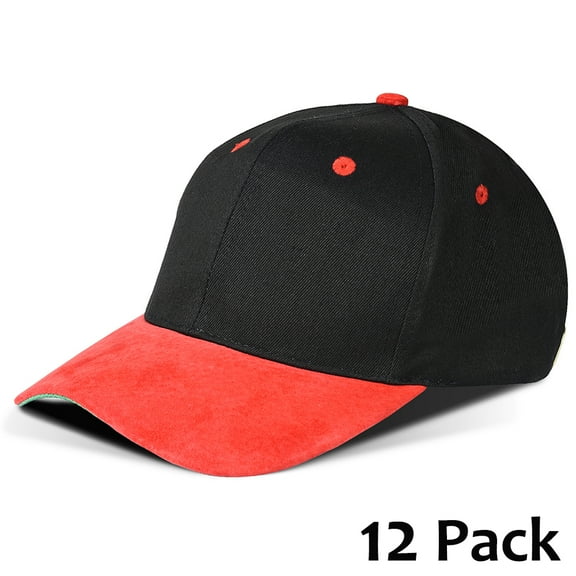 KC Caps Unisex Two-Tone Cotton Twill Baseball Hat with Suede Bill Adult, Black/Red