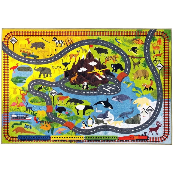 KC Cubs Animal Safari Educational Area Rug, 5' x 6' 6"