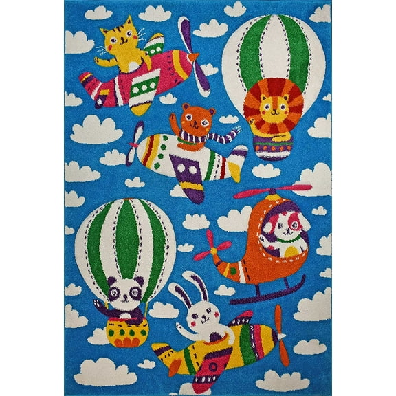 KC Cubs Boy & Girl Modern Decor Multicolor Area Rug and Carpet Collection for Kids, Toddlers and Baby Nursery, Flying Animal Friends